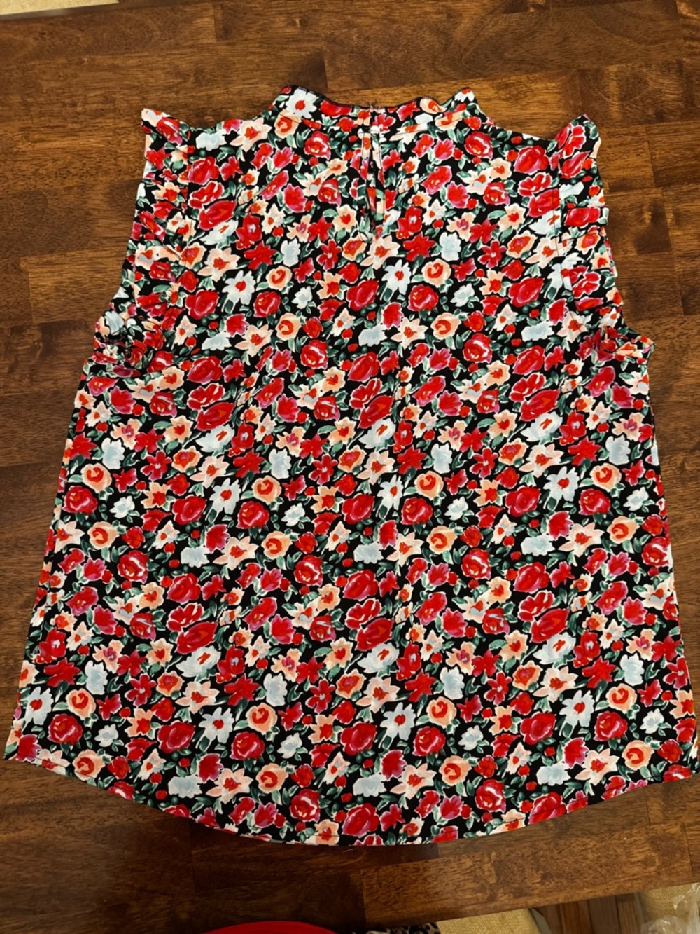 Floral Ruffle Cap-Sleeve Blouse - Red Multi - Picture 4 of 4